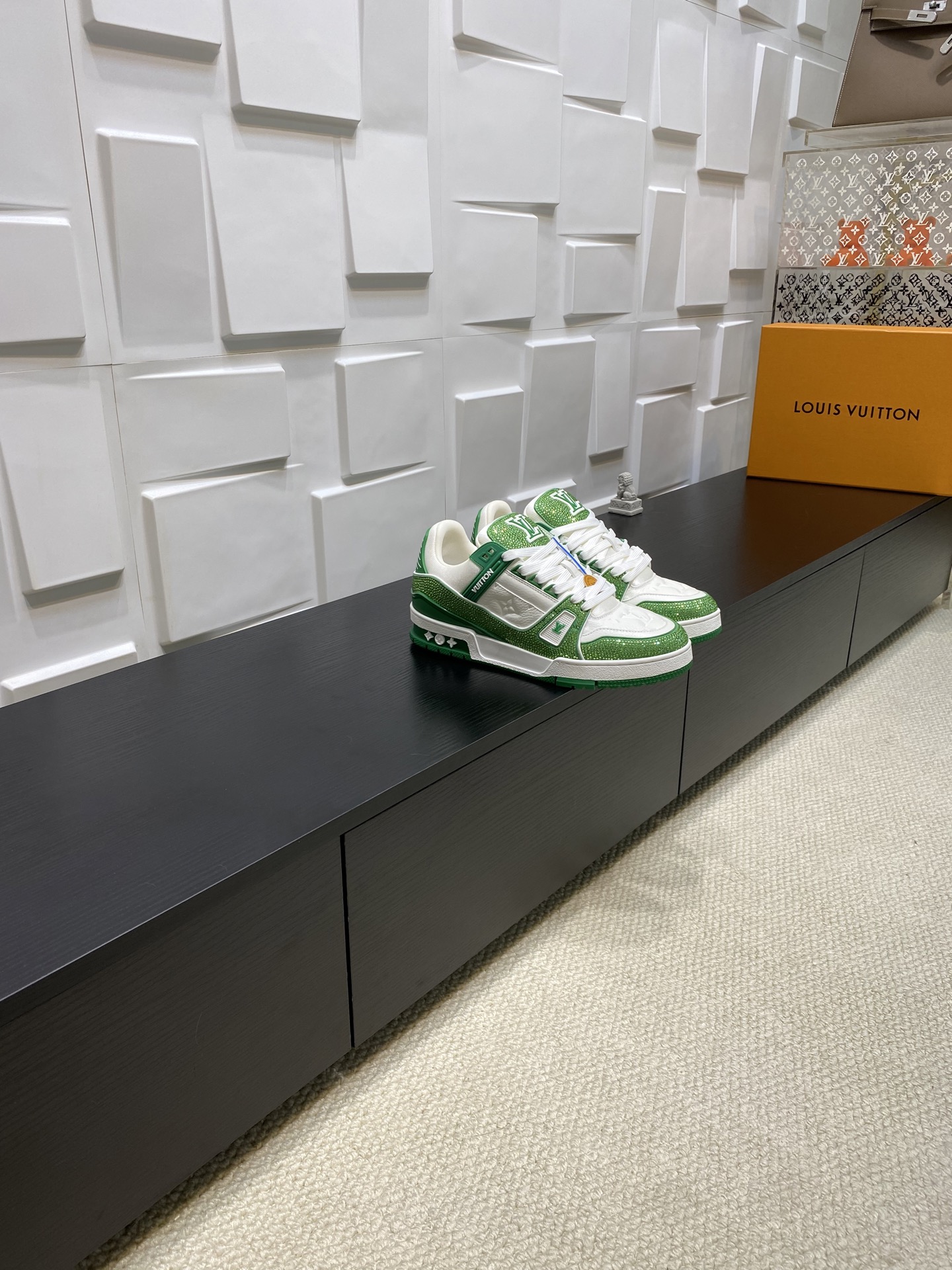 LV Trainer Green Rhinestones (1)