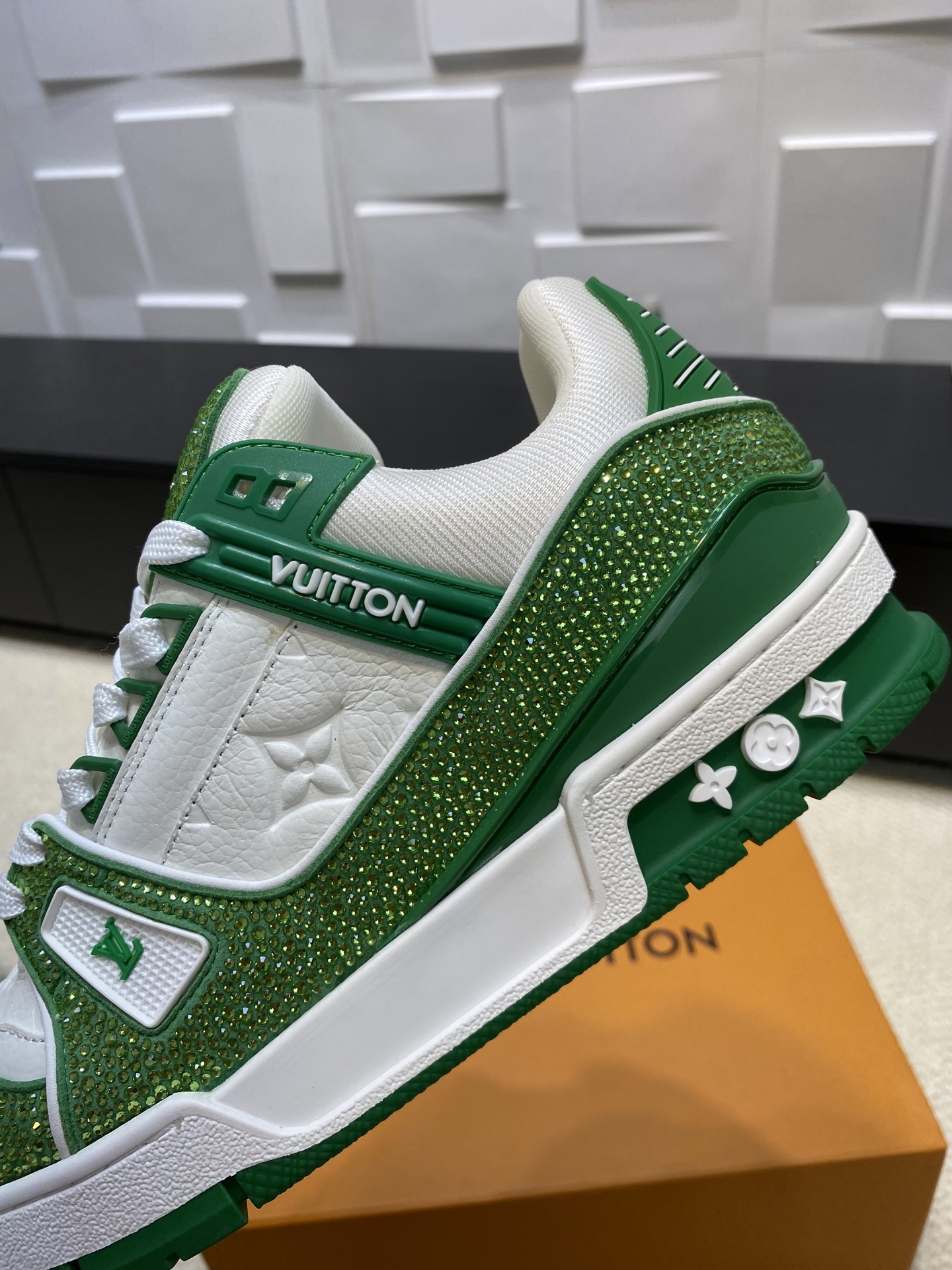 LV Trainer Green Rhinestones (7)